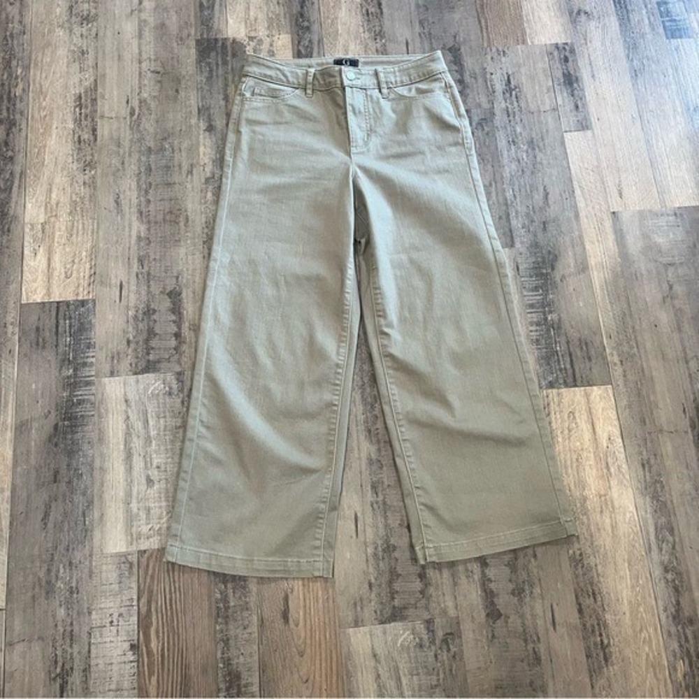 G by Giuliana Olive Green Wide Leg Cropped Pants Size 6 High Rise Twill Trousers